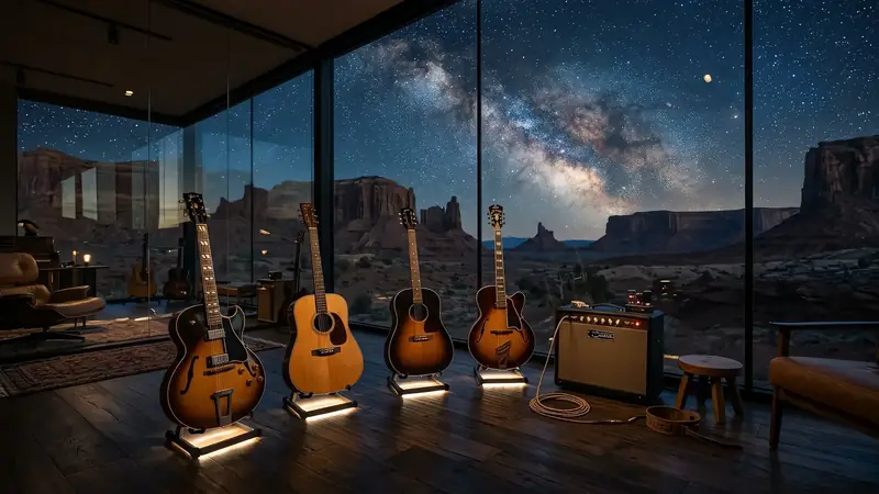 Desert rock under a night sky, with one amp.